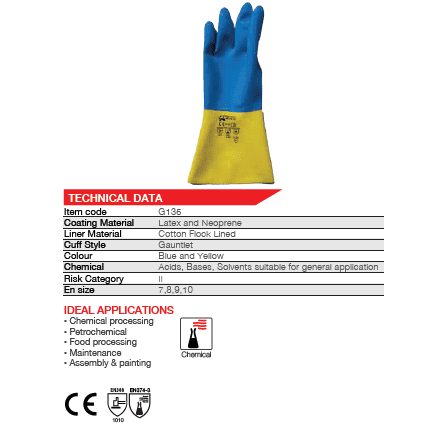 Chemical resistant neolatex KMLPST gloves