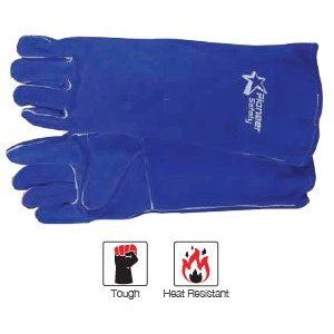 Heat resistant 17'' cuff Kevlar stitch welted seams blue lined leather welding gloves Burn-Lv4