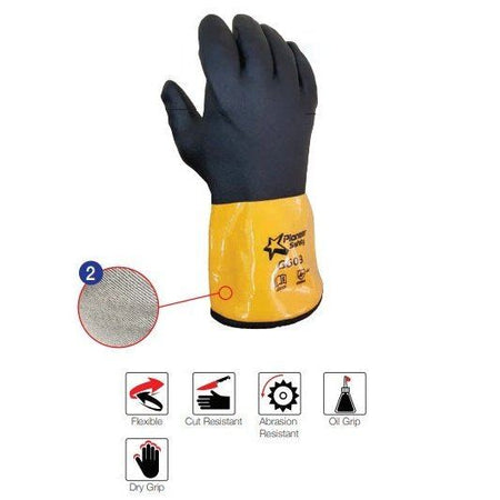 11'' Cuff chemical + cut resistant dyneme glass fibre black orange PVC gloves Cut-Lv5