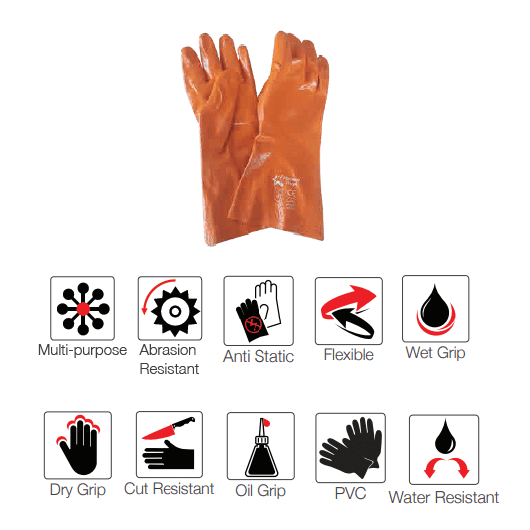 Heavy duty 12'' Open cuff reinforced rough palm orange PVC gloves Abrasion-Lv4