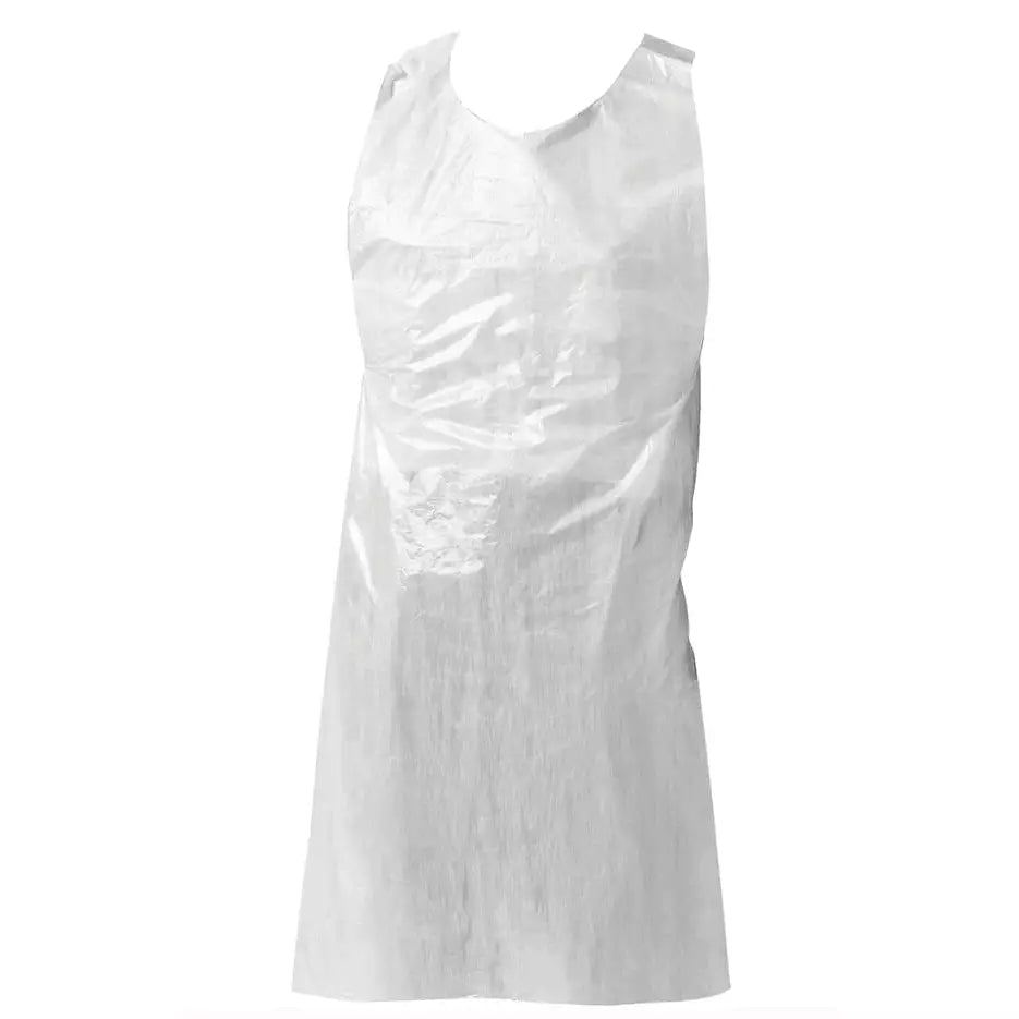 Disposable white plastic deli aprons