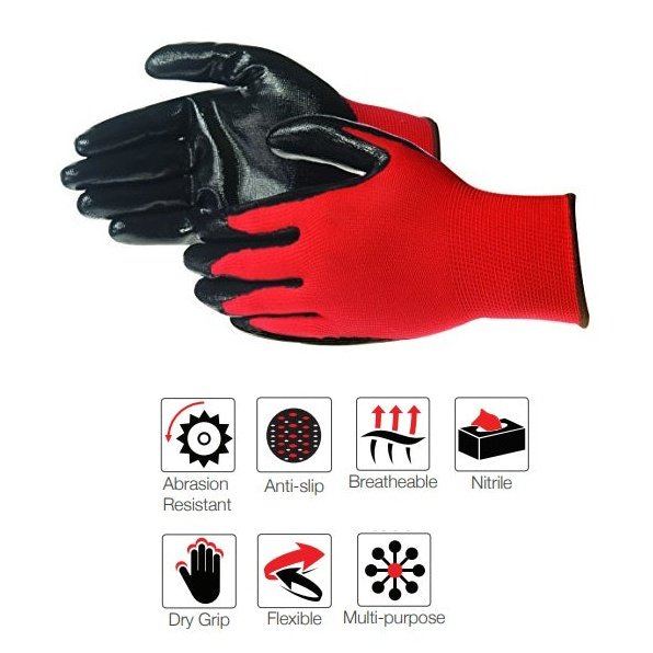 2.5'' Knit wrist cuff red nitrile palm polyester gloves