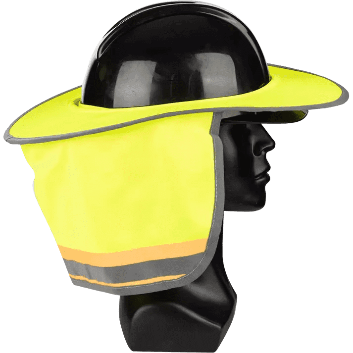 Reflective lime hard hat sun brim protector