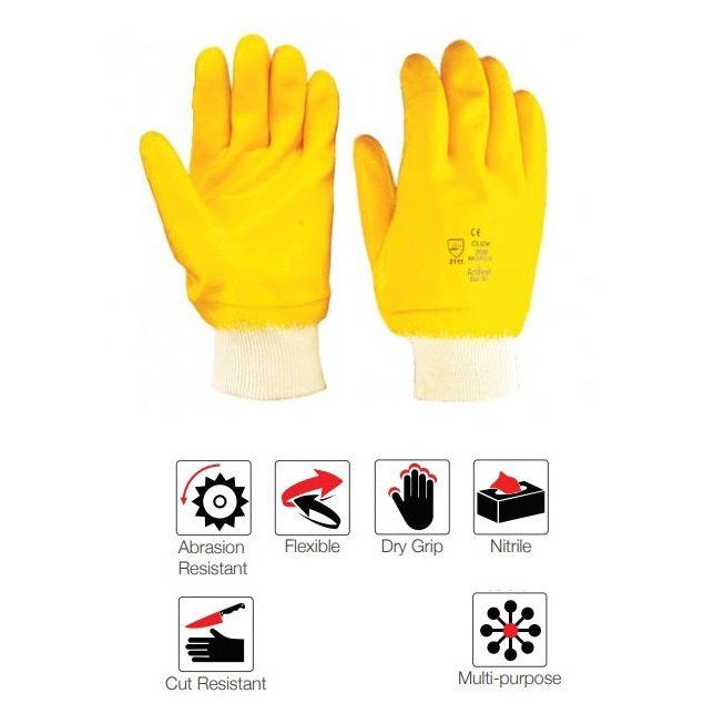 2.5'' Knit wrist cuff latex dipped yellow comarex gloves Abrasion-Lv3