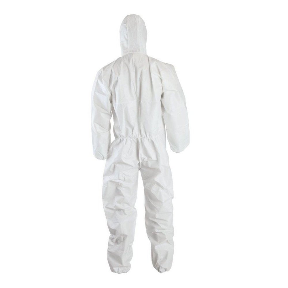 Disposable white 50gsm water resistant non-woven zip + hood coverall
