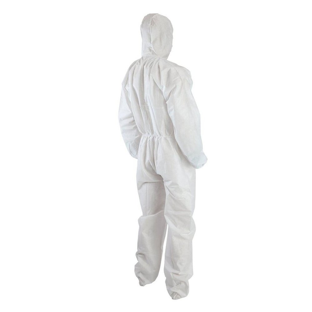 Disposable white 50gsm water resistant non-woven zip + hood coverall