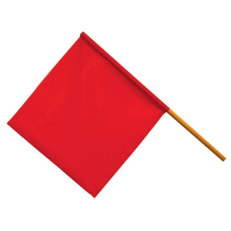 Hand held red flag + wooden handle