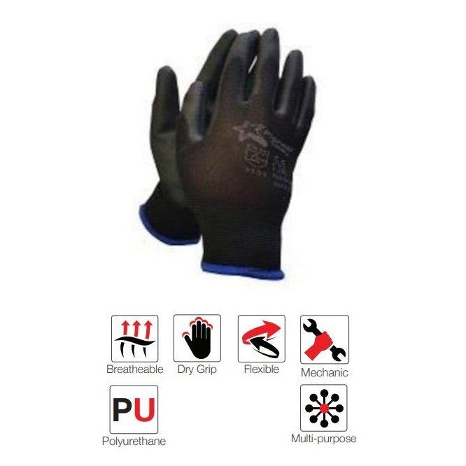 2.5'' Knit wrist cuff PU palm black inspector polyester gloves