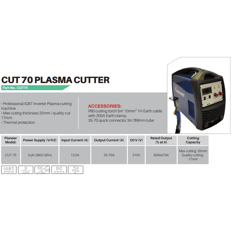 Cut 70 380Volt Pioneer plasma cutter machine