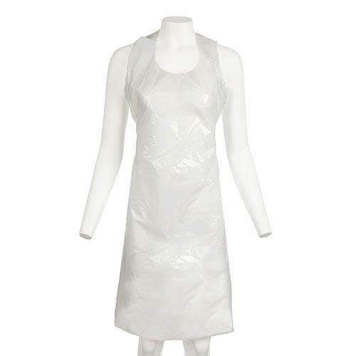 Disposable white plastic deli aprons