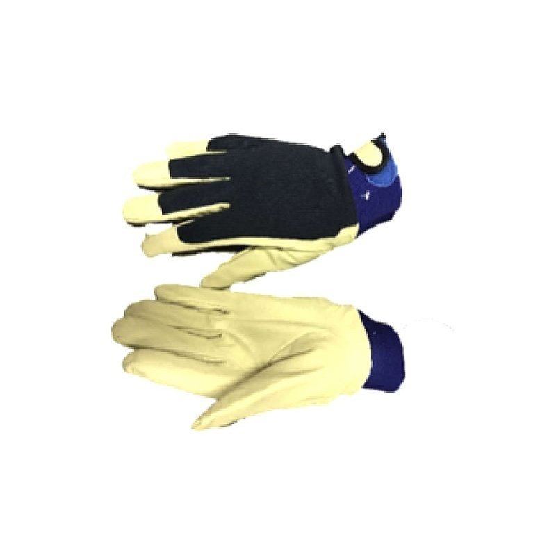 Drivers cotton back + elastic Velcro close pig skin leather gloves