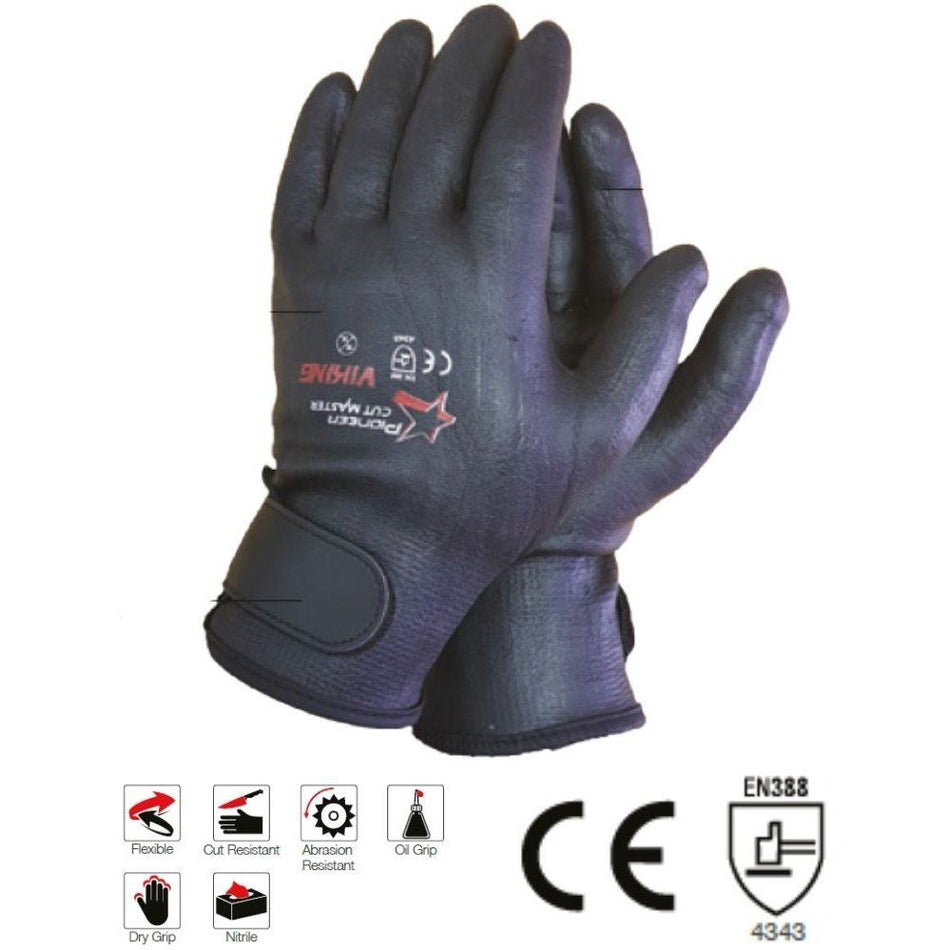 Cut master Viking nitrile HPPE polyester spandex Velcro cuff cut-resistant glovesCut-Lv3