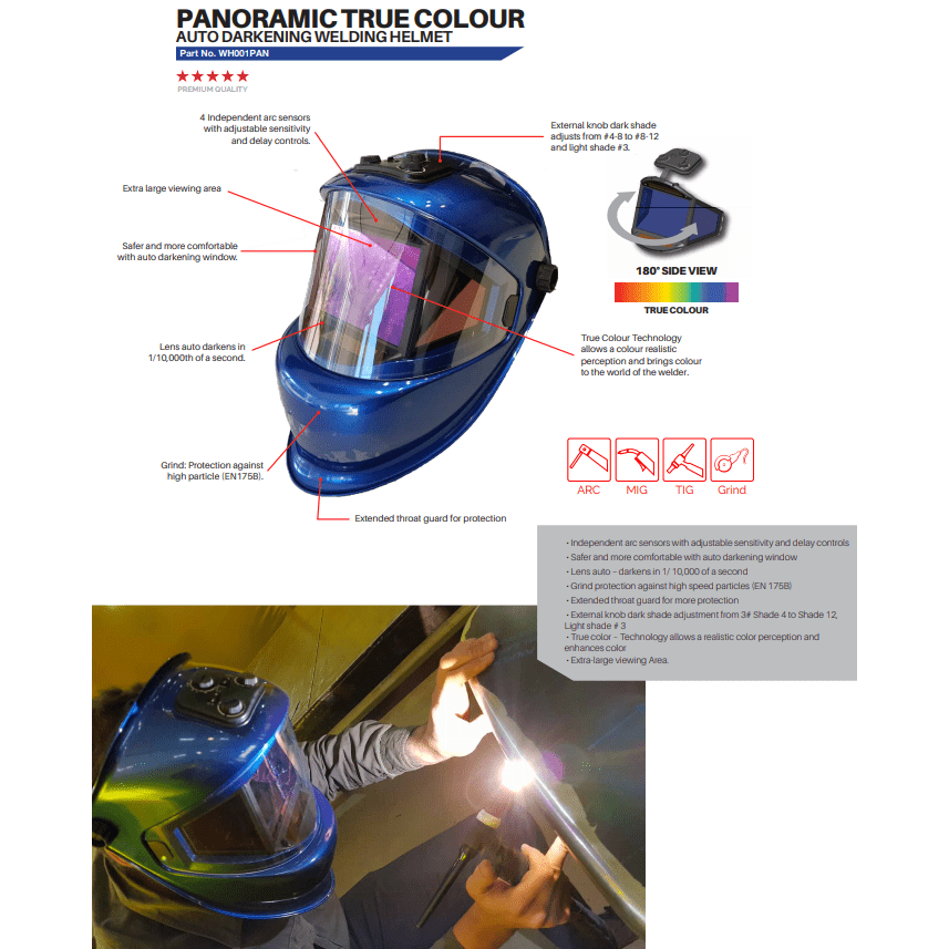 Panoramic full view adjustable auto darkening welding helmet