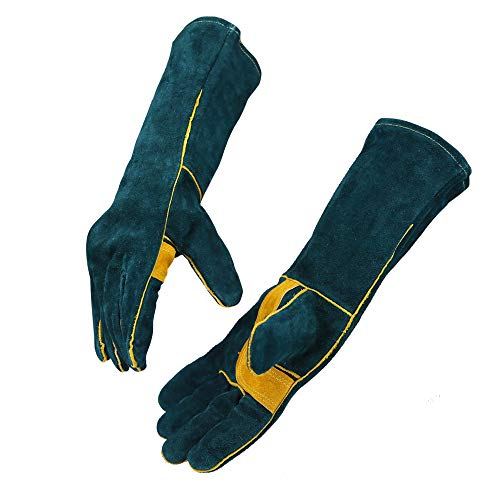 Premium 8'' Cuff reinforced green lined leather welding gloves Burn-Lv4