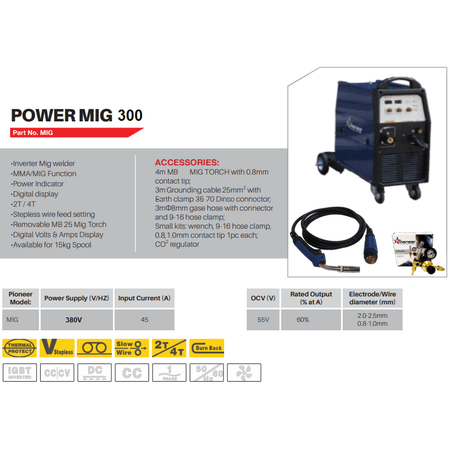 300Amp 380Volt Pioneer inverter compact mig welding machine