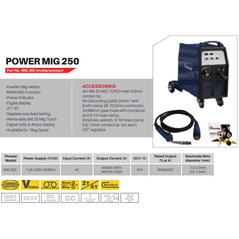 250Amp 220Volt Pioneer inverter compact mig welding machine