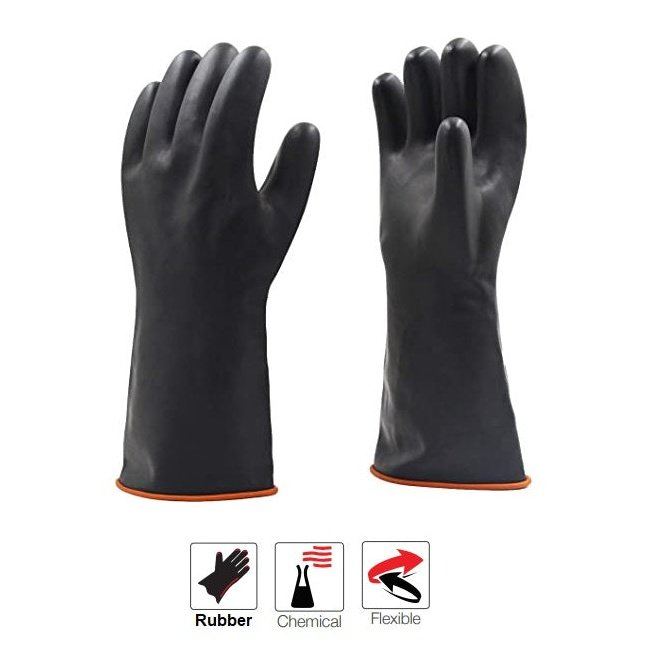 Chemical resistant 14'' smooth palm black rubber latex gloves