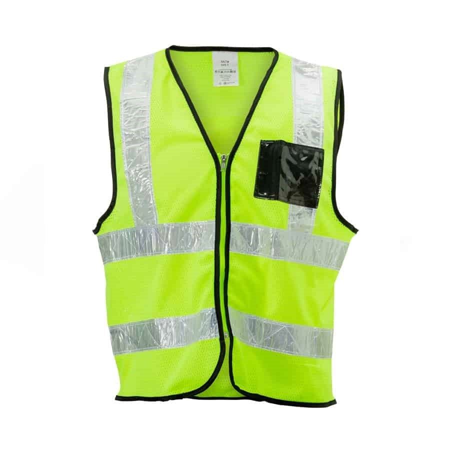 Reflective white PVC tape mesh waistcoat vests + zip + I.D pouch