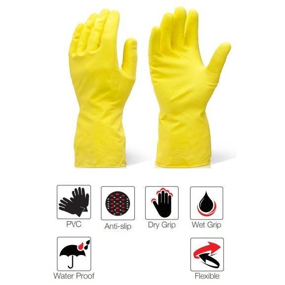 Yellow bead palm latex house hold gloves